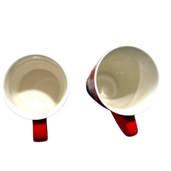 Starbucks Red Siren Logo Mug Set Tall Latte Pair Ceramic Glossy Coffee Cup - Picture 5 of 6